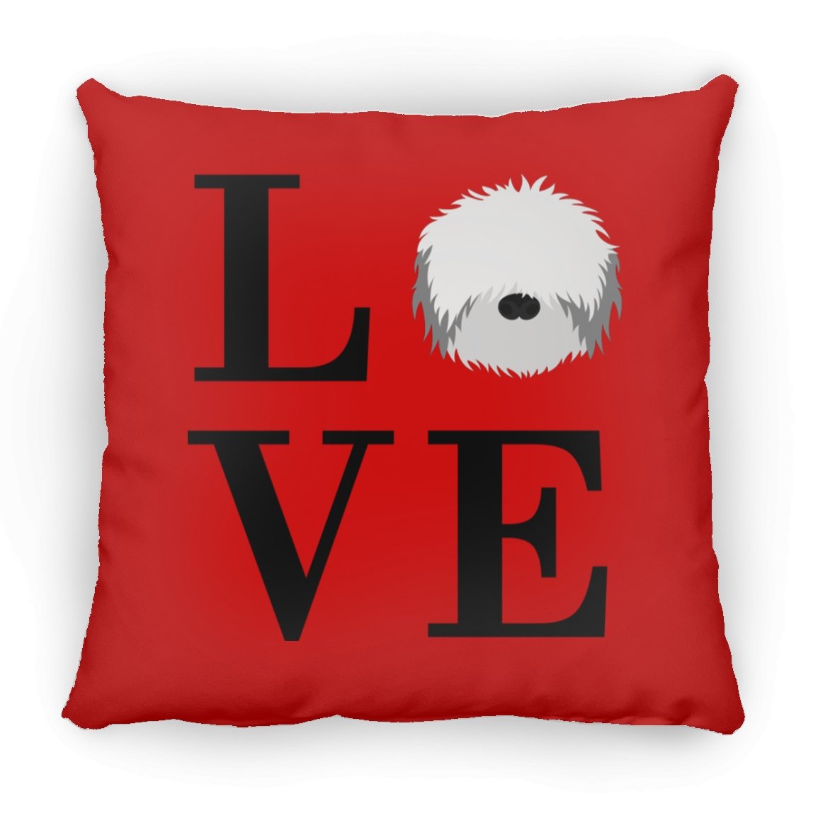 Bearded Collie Love Indoor Throw Pillow - Cover With Pillow Insert 16.5" x 15.5" Red - Barky Things