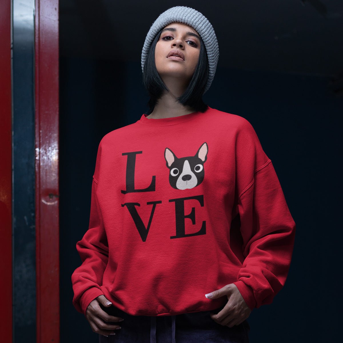 Boston Terrier LOVE Pullover Sweatshirt Red S - Barky Things