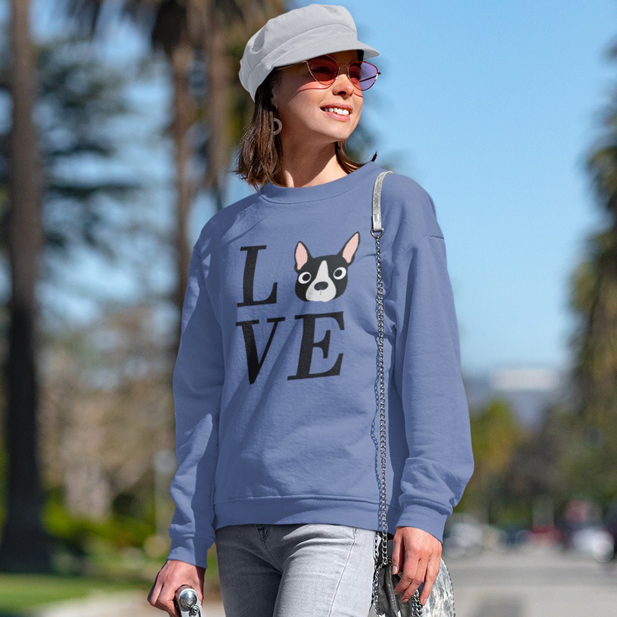 Boston Terrier LOVE Pullover Sweatshirt For Kids Carolina Blue XS - Barky Things