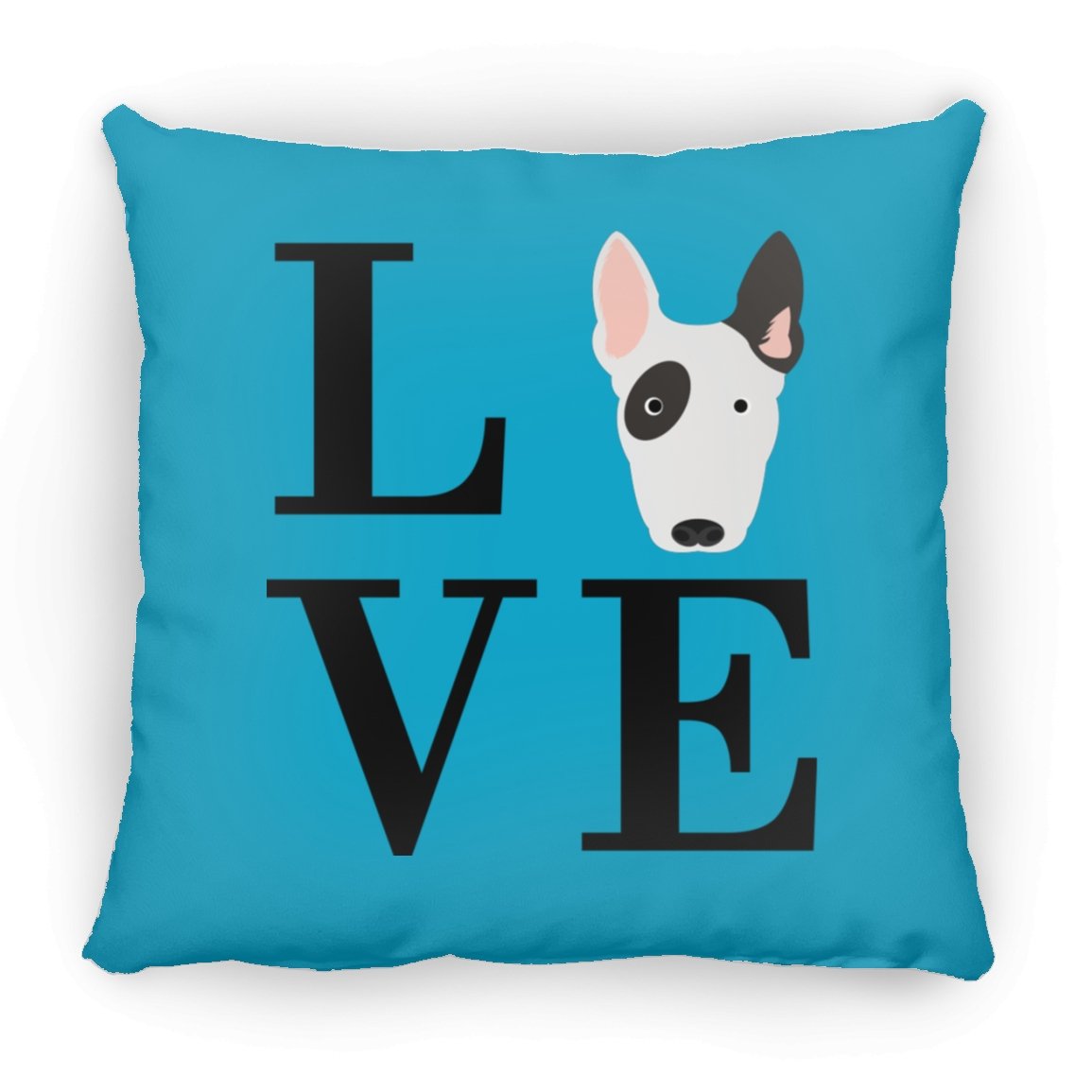 Bull Terrier Love Indoor Throw Pillow - Cover With Pillow Insert 16.5" x 15.5" Turquoise - Barky Things