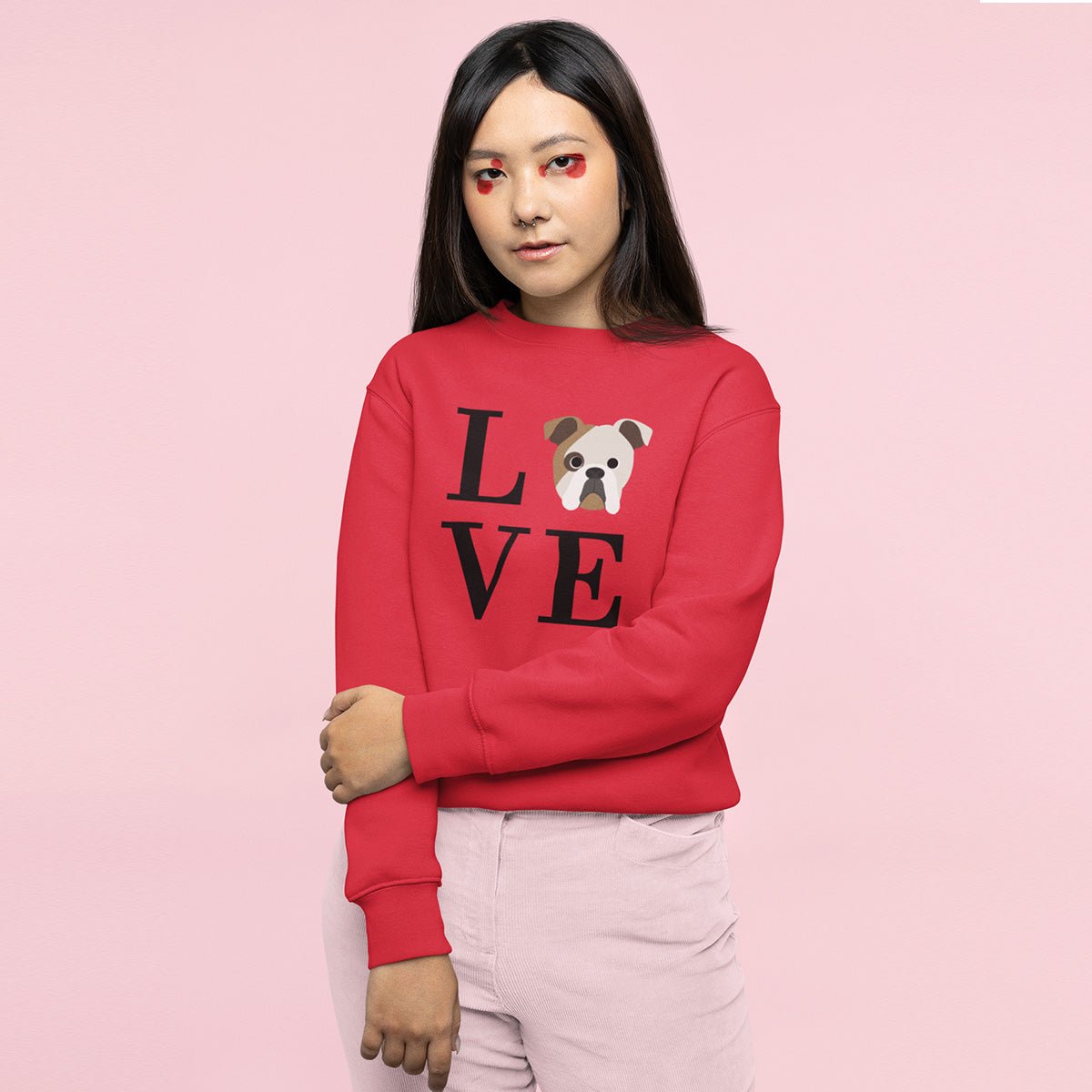 Bulldog LOVE Pullover Sweatshirt Red S - Barky Things