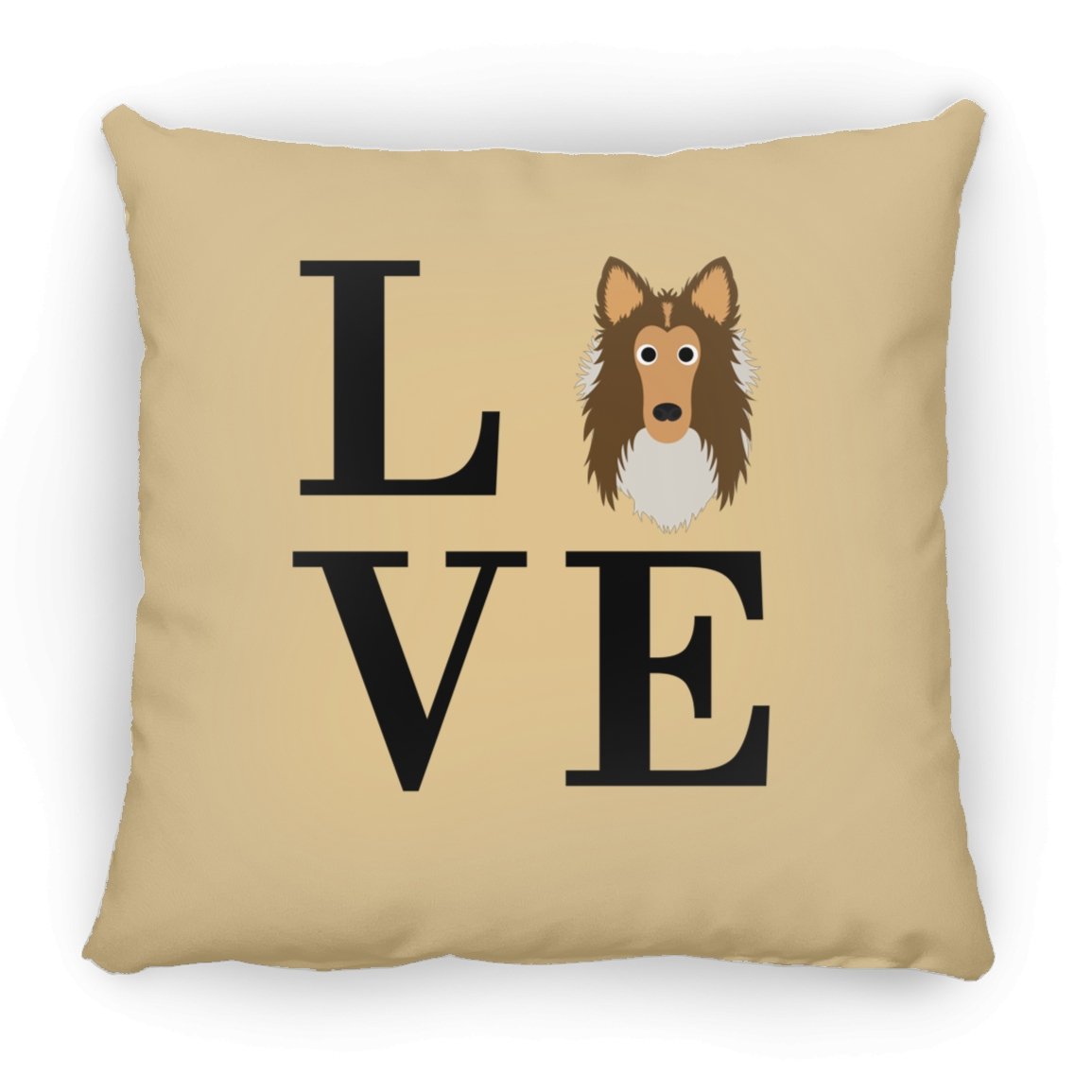 Collie Love Indoor Throw Pillow - Cover With Pillow Insert 16.5" x 15.5" Tan - Barky Things