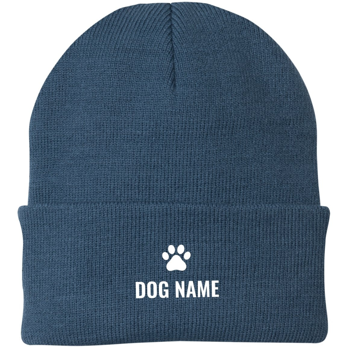 Custom Embroidered Knit Cap Beanie With Your Dog's Name Millennium Blue - Barky Things