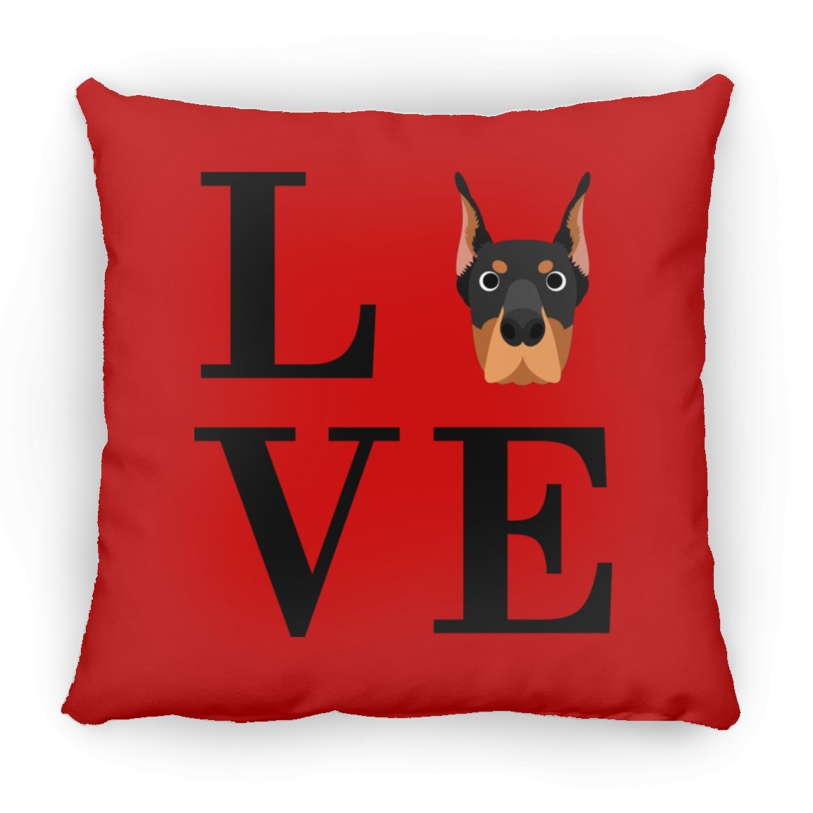 Doberman Pinscher Love Indoor Throw Pillow - Cover With Pillow Insert 16.5" x 15.5" Red - Barky Things