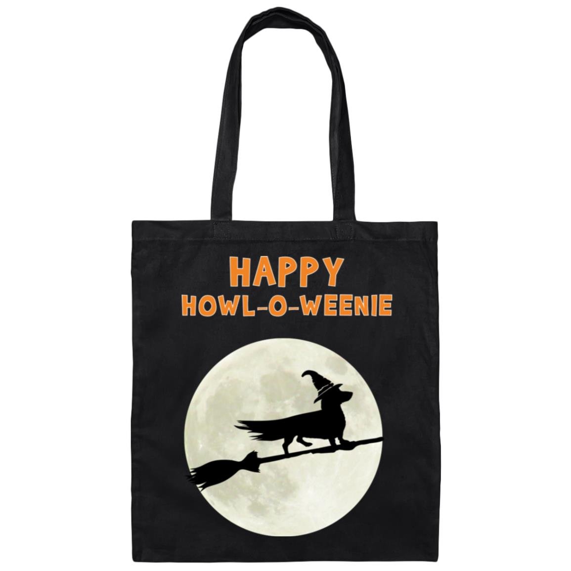 Happy Howl-O-Weenie Dachshund Halloween Tote Bag Black - Barky Things