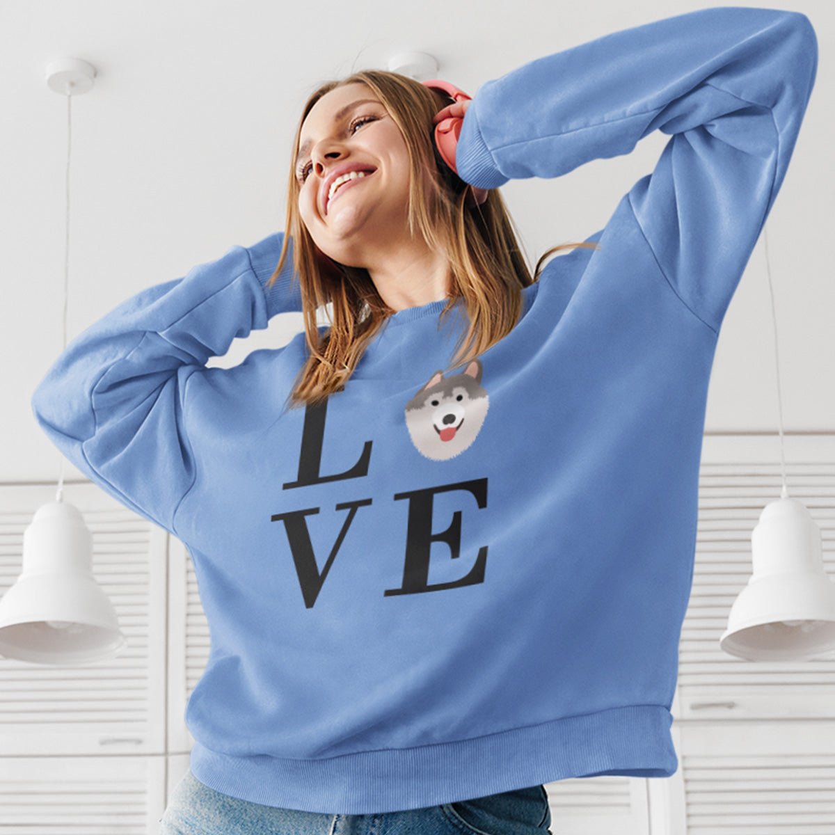 Husky LOVE Pullover Sweatshirt Carolina Blue S - Barky Things