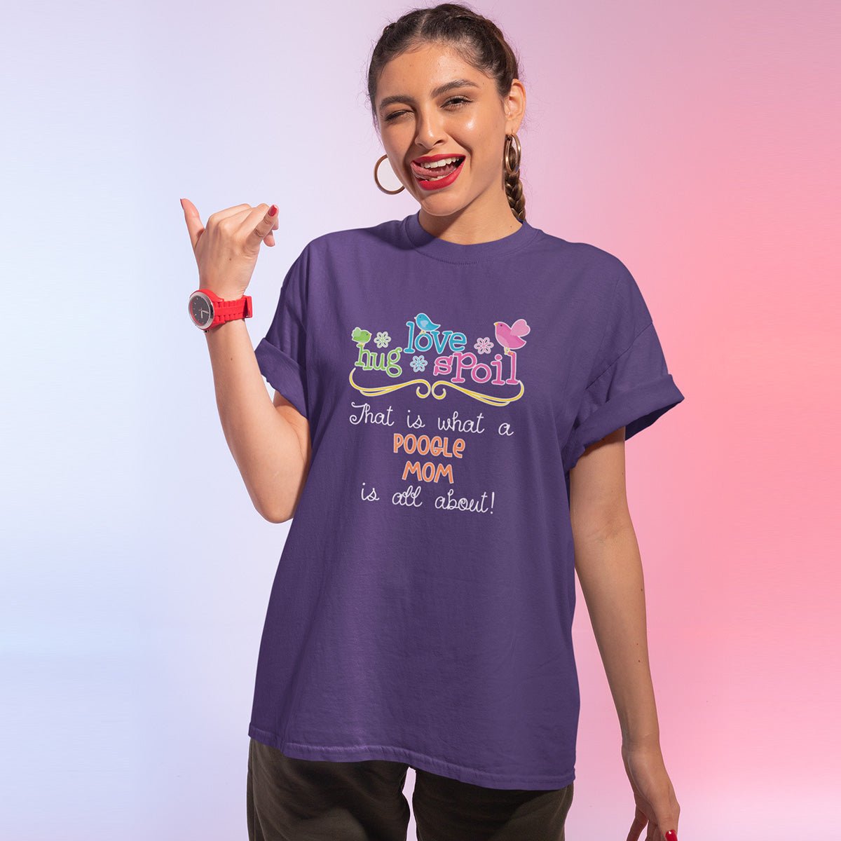 Love Hug Spoil - Poogle Mom T-Shirt Purple S - Barky Things