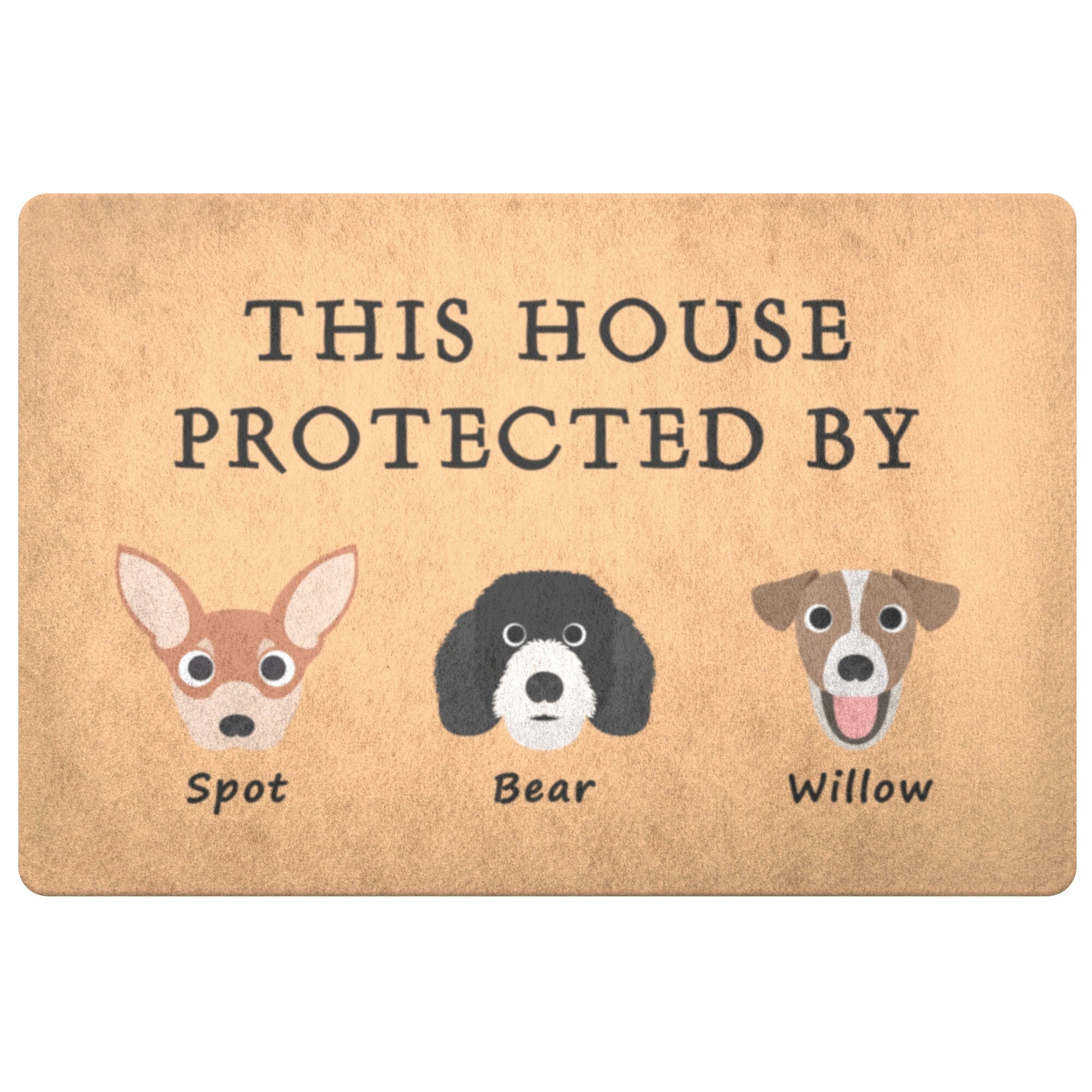 Personalized Doormat With Up To 4 Dogs Protecting House - Barky Things