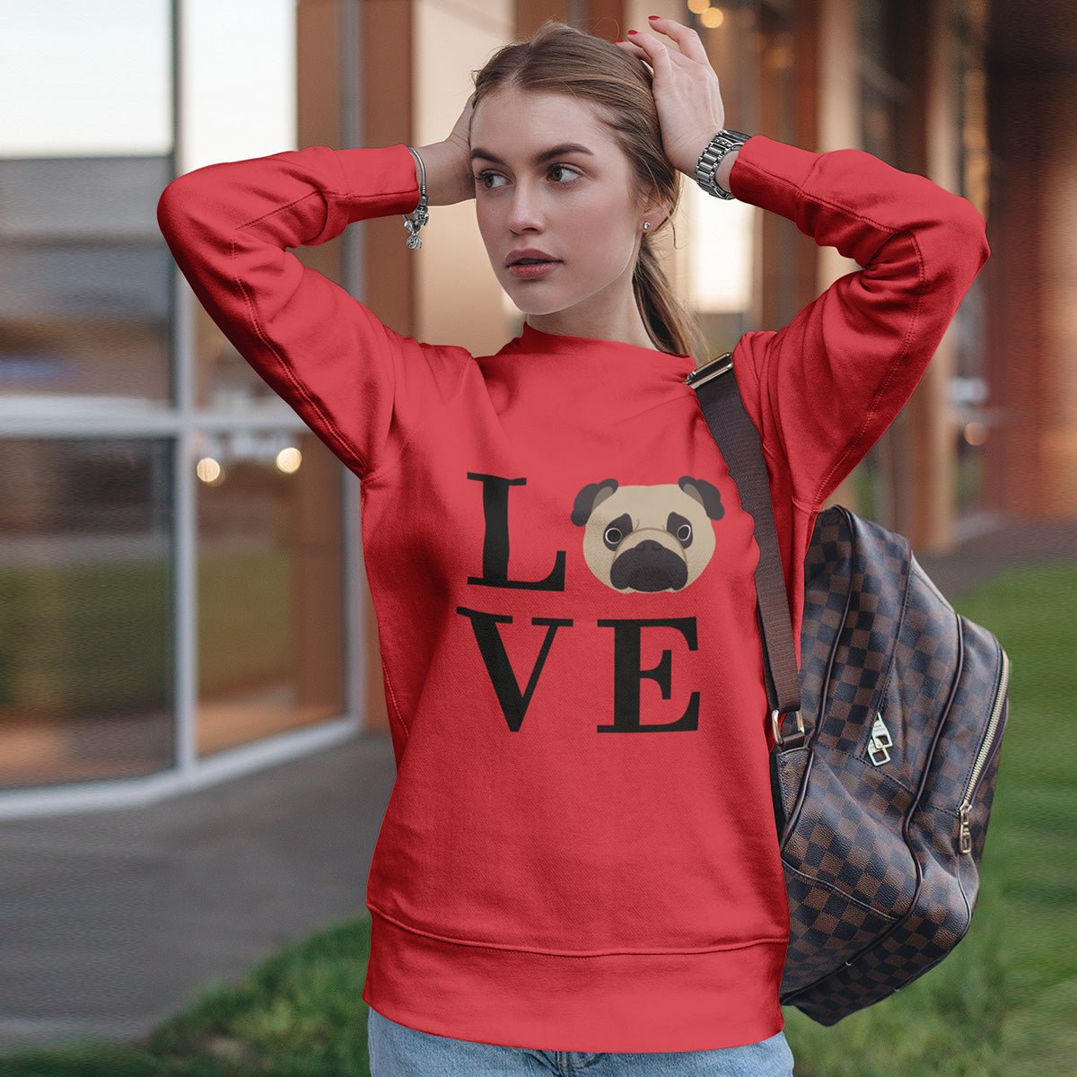 Pug LOVE Pullover Sweatshirt Red S - Barky Things