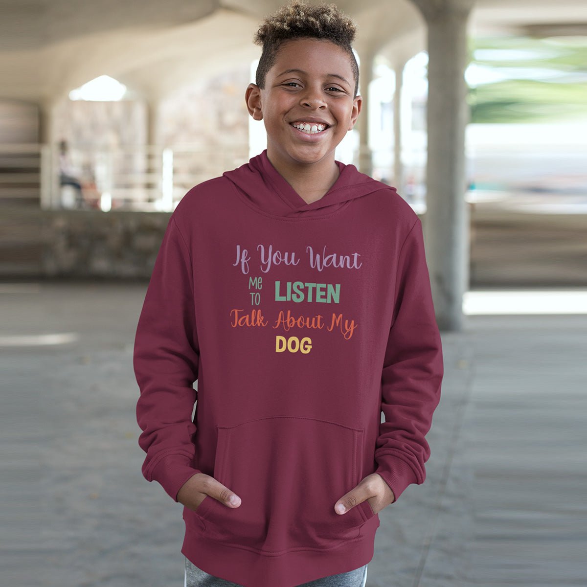 Pullover Hoodie For Kids If You Want Me To Listen Talk About My Dog Youth Hoodie Maroon XS - Barky Things