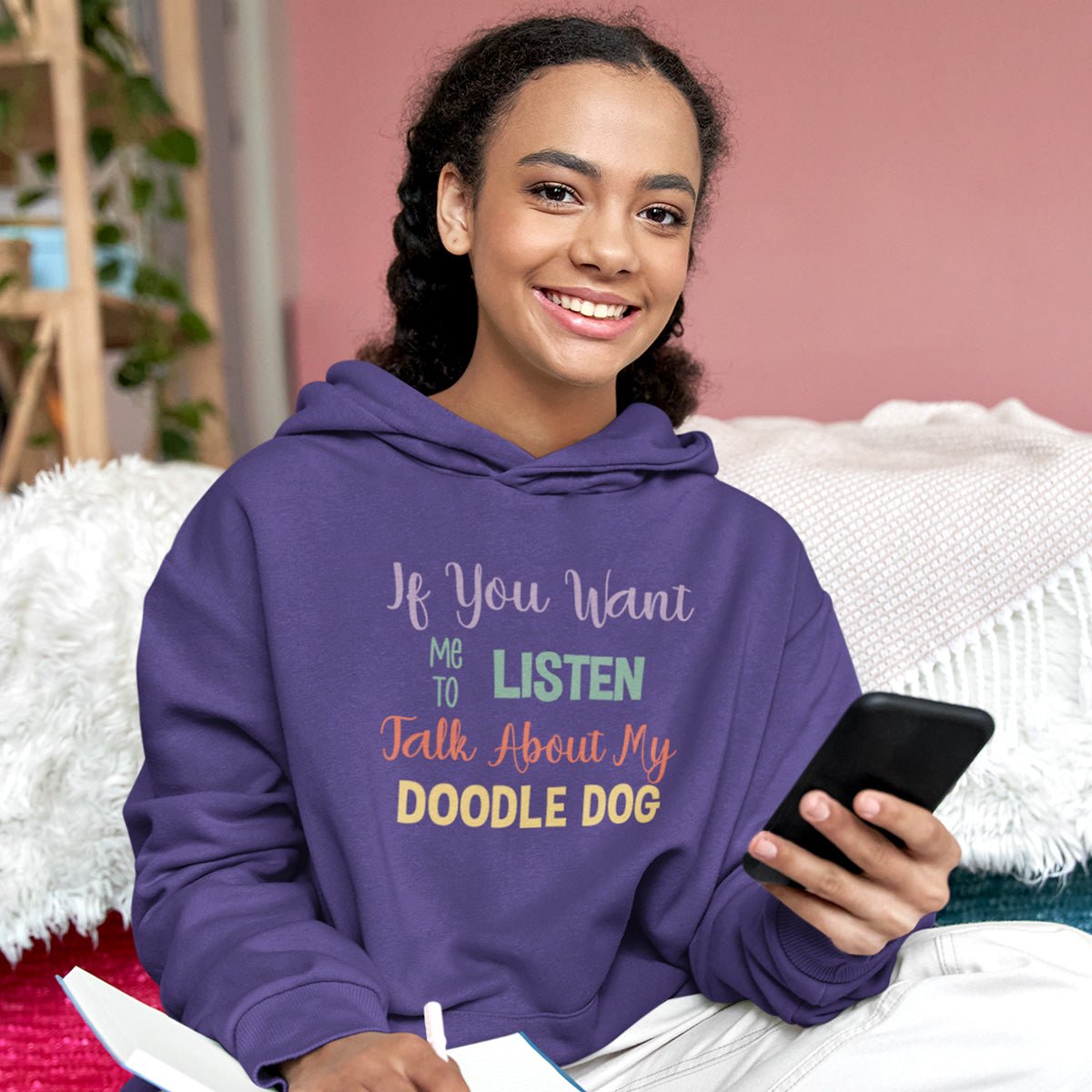 Pullover Hoodie For Kids If You Want Me To Listen Talk About My Doodle Dog Youth Hoodie Purple XS - Barky Things