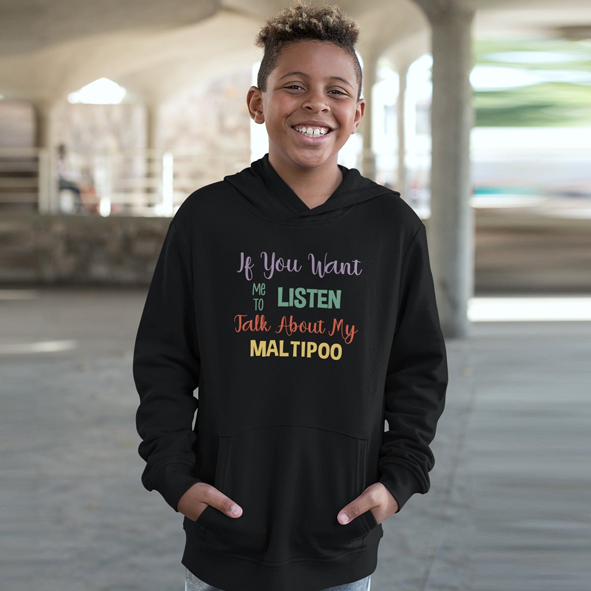 Pullover Hoodie For Kids If You Want Me To Listen Talk About My Maltipoo Youth Hoodie Black XS - Barky Things