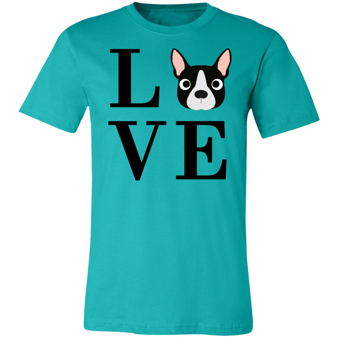 Women's LOVE Boston Terrier Short Sleeve T-Shirt Teal X-Small - Barky Things