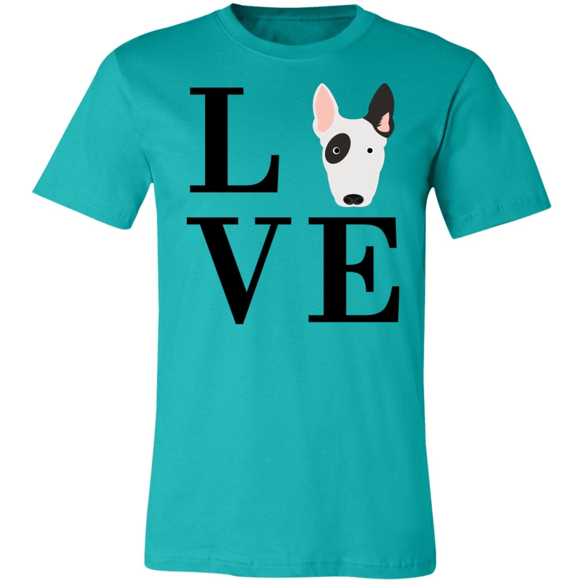 Women's LOVE Bull Terrier Short Sleeve T-Shirt Teal X-Small - Barky Things