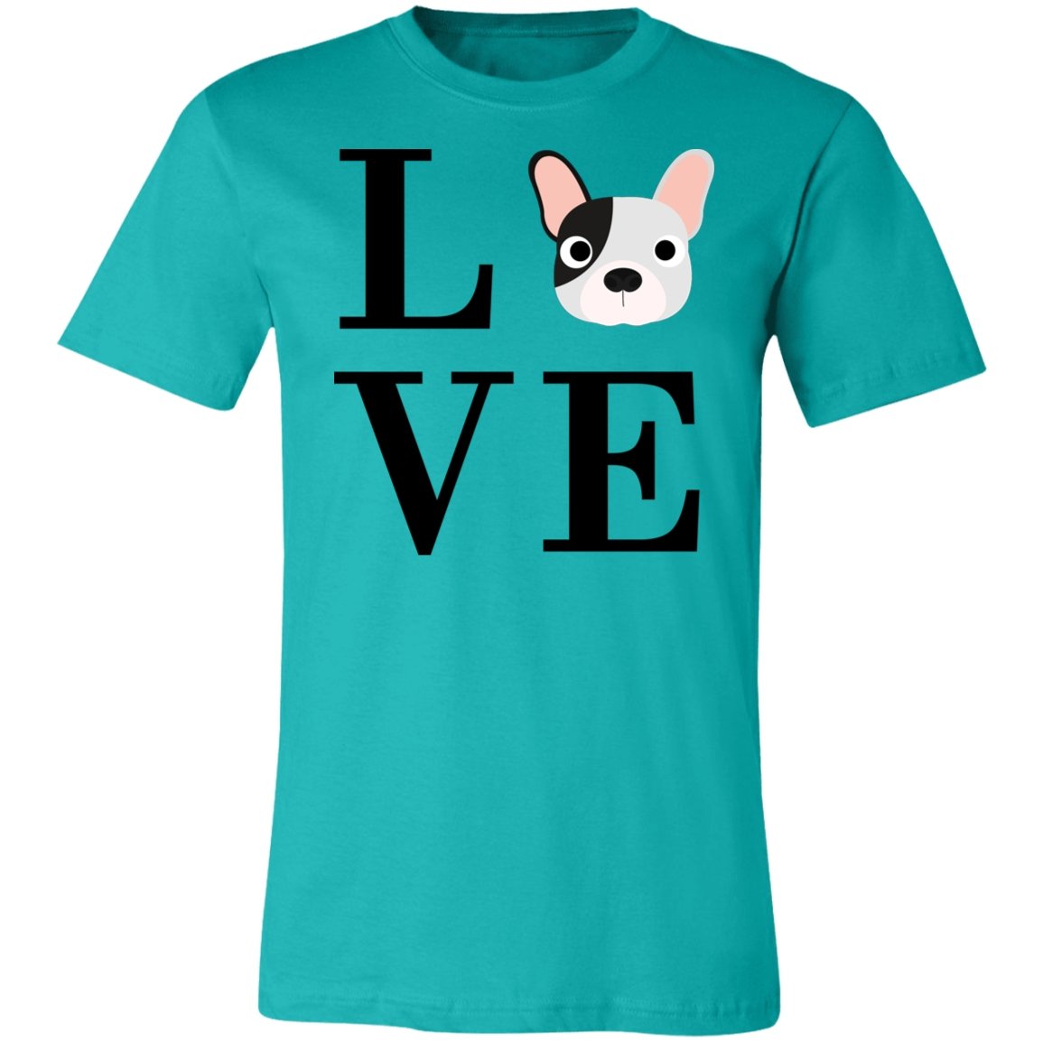 Women's LOVE French Bulldog Short Sleeve T-Shirt Teal X-Small - Barky Things