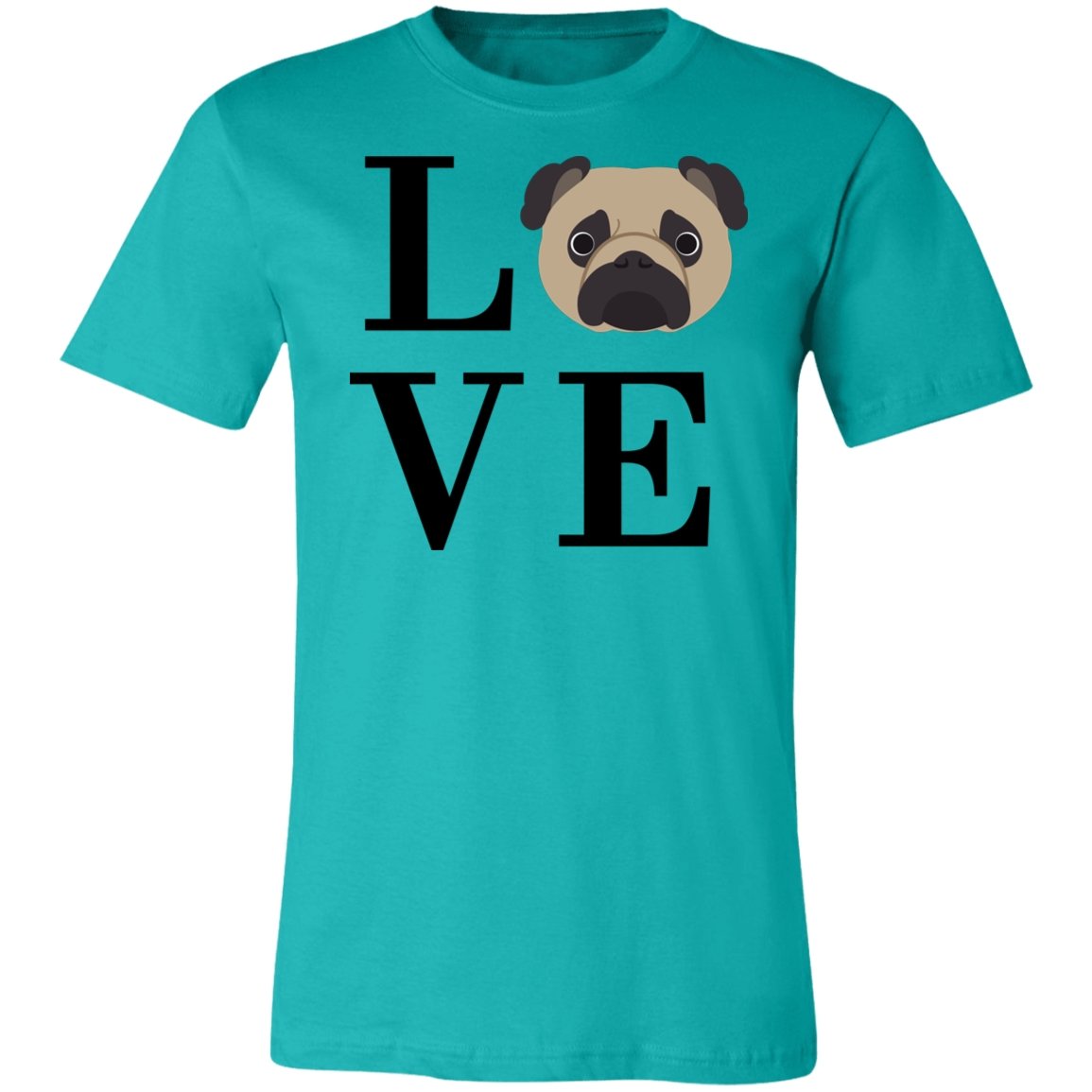 Women's LOVE Pug Short Sleeve T-Shirt Teal X-Small - Barky Things